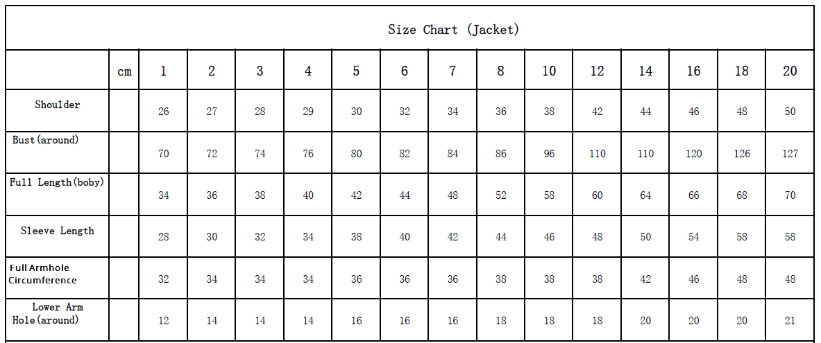 EY PS Jacket full size chart