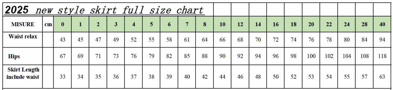 EY PS new style skirt full size chart