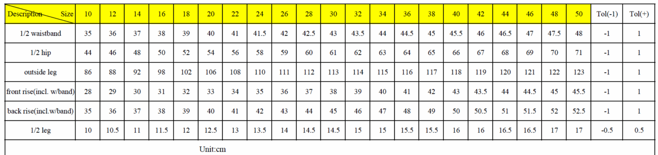 PS Secondary Tracksuit Pants full size chart
